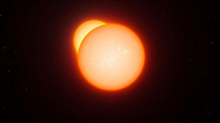 Artystyczna wizja zaćmieniowego układu podwójnego gwiazd. Źródło: ESO/L. Calçada. 