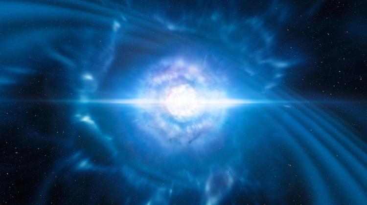 Artystyczna wizja zderzenia dwóch gwiazd neutronowych. Źródło: ESO/L. Calçada/M. Kornmesser. 