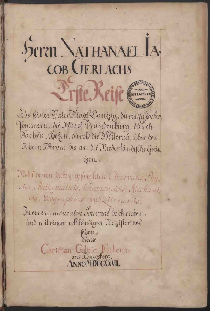 Fischer C. G., Herrn Nathanael Iacob Gerlachs erste Reise (...), 1727 domena publiczna,  Pomorska Biblioteka Cyfrowa