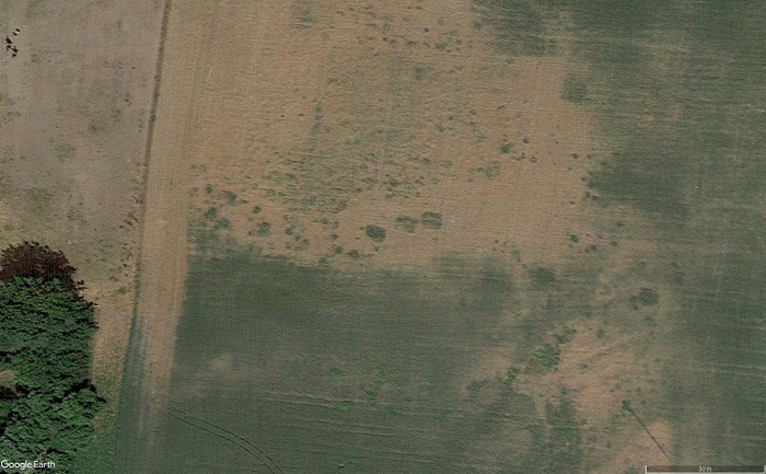 Ślad po osadzie, prawdopodobnie z czasów Imperium Rzymskiego, fot. Google Earth