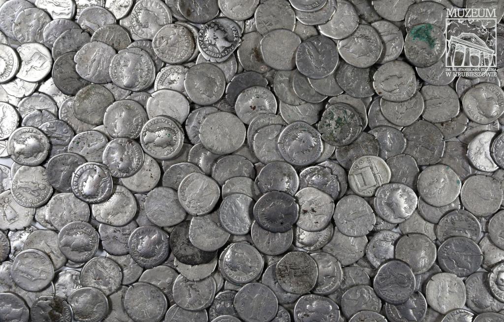 Srebrne, rzymskie monety odkryte na polu niedaleko Hrubieszowa, woj. lubelskie. Fot. A. Hyrchała