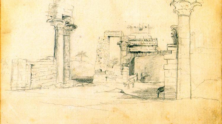 Rysunek świątyni wykonany przez Juliusza Słowackiego w czasie jego wyprawy do Egiptu, który znajduje się w niedawno odkrytym notatniku poety