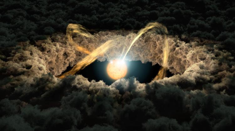 Artystyczna wizja dysku protoplanetarnego otaczającego młodą gwiazdę. Źródło: NASA/JPL-Caltech.
